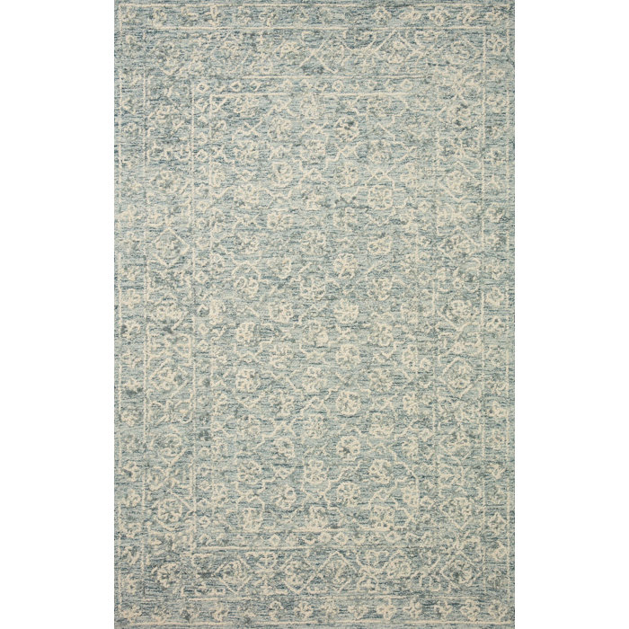 Birch Lane Millcreek Handmade Hand Tufted Wool Ocean / Ivory Rug
